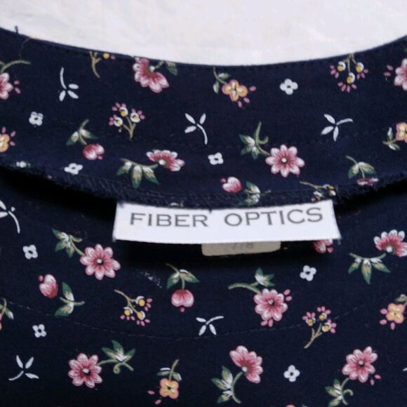 Vintage Fiber Optics Button Down Dress 90s Cottagecore Fairycore Blue Floral 7/8 - Picture 7 of 11